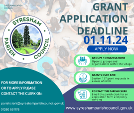 Grant Application Deadline - 1st November 2024